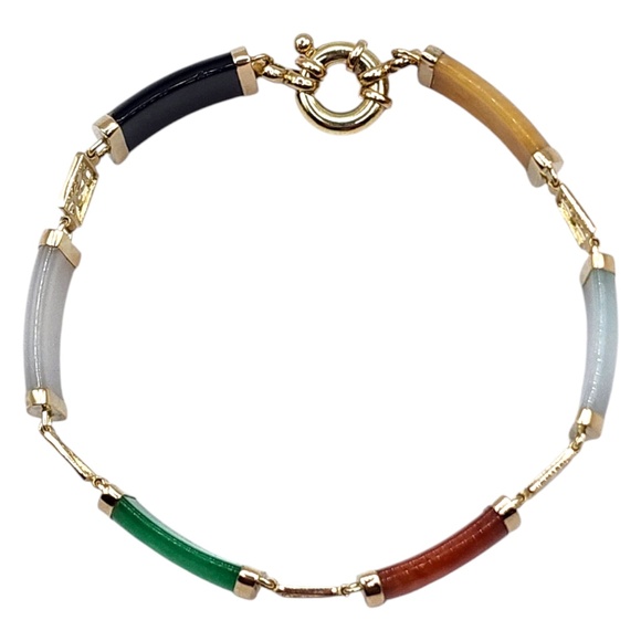 14 Karat Yellow Gold Dyed Multicolored Jade Bracelet #20007 - Picture 5 of 8